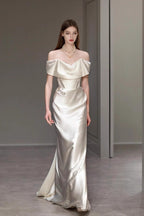 Elegant Off Shoulder Strap White Bridal Formal Dress