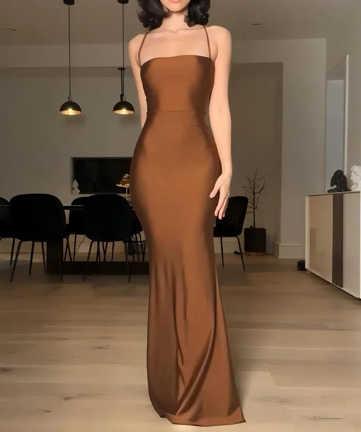 Satin Spaghetti Strap Square Neck Mermaid Bodycon Maxi Gown
