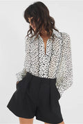 Satin-Texture Draped Long-Sleeve Versatile Blouse