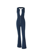 Backless Zip Up High Rise Denim Jumpsuits