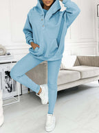 Sporty Casual Hoodie Sweatshirt, Ribbed Slim Fit Vest And Pants Three-piece Set