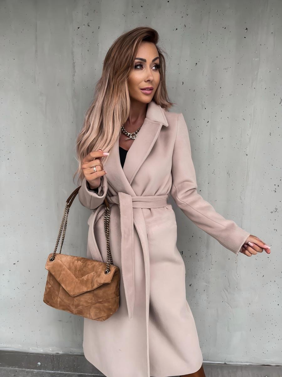 Solid Color Lapel Long Sleeve Woolen Simple Tie Coats