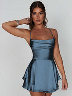 Camisoles Swing Collar Backless Drawstring Mini&Short Dresses
