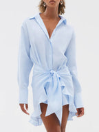 Pure Cotton Lapel Hip-hugging Shirts Mini&Short Dresses