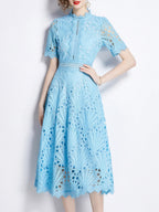 Crocheted Embroidered Lace Midi Dress