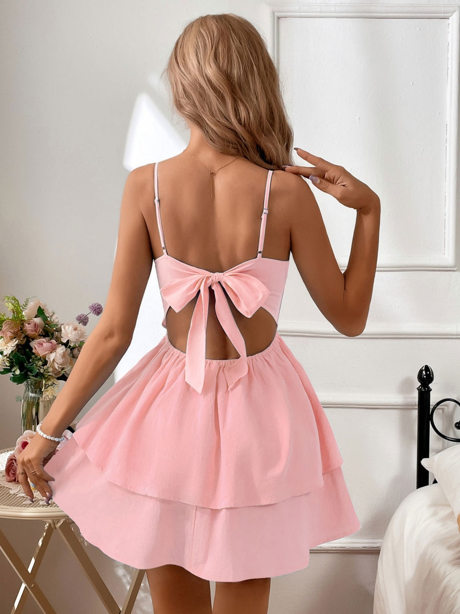 Pure Cotton Backless Bow Tie Mini&Short Dresses