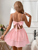 Pure Cotton Backless Bow Tie Mini&Short Dresses