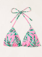 Leaf Print Waist-cinching Tie Long-sleeved Sun Protection Bikini Three-Piece Set