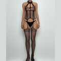 High neck fishnet suspender strappy bodystocking  | Festival Outfits Women
