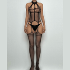 High neck fishnet suspender strappy bodystocking  | Festival Outfits Women