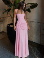 Solid Color Sleeveless Long Bodycon Dress With Back Tie Design