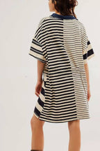Tatiana Effortless Casual Dress with Mediumength Sleeves, Lapels and Contrasting Stripes Premium Wardrobe Essential