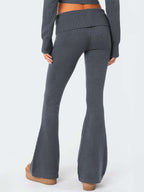 Solid Knit Hoodie & Flare Leg Pants Set