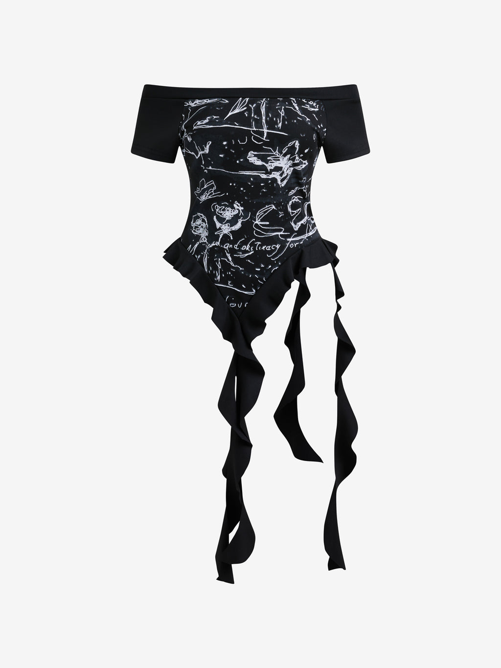 Printed Irregular Ribbon Scoop Neck T-Shirt
