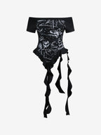 Printed Irregular Ribbon Scoop Neck T-Shirt