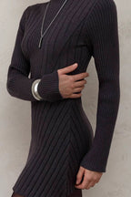Mock Neck Ribbed Knit Long Sleeve Bodycon Mini Dress