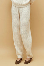 Solid Cable Knit Cozy Cuffed Ankle Pants