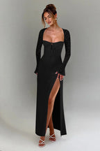 Lace Sleeve Sweetheart Bustier High Split Maxi Gown