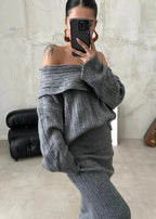 Luxe Comfort - Off-Shoulder Knit Two-Piece Set