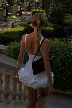White Backless Ruching Hem Sleeveless Dress
