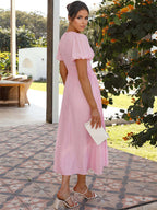 Butter Yellow Sundress Plunge Puff Sleeves Casual Summer Maxi Dress 2026
