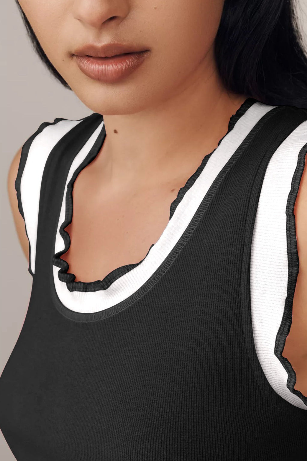 Sweet Contrast Ribbed Patchwork Tank Top