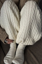Solid Cable Knit Cozy Cuffed Ankle Pants