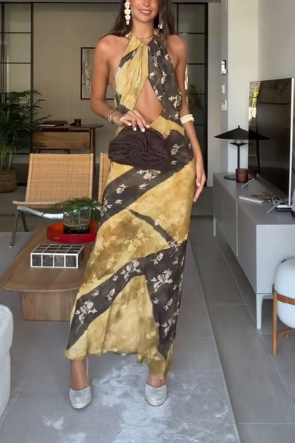 Tie-Dye Halter Cutout Maxi Dress