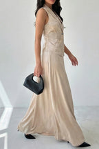 Satin Solid Color Sleeveless Button-down Vest and Elegant Draped Maxi Skirt Set