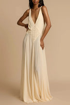 Ivory Deep V-Neck Lace Patchwork Dress