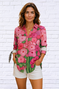 Woven Shirting Top with Button Detail Women'S Floral Print Shirt