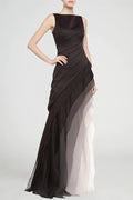 Ombre Gradient Diagonal Tiered Ruffle Column Maxi Gown