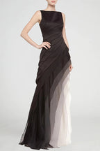 Ombre Gradient Diagonal Tiered Ruffle Column Maxi Gown