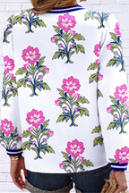 Bold Meets Feminine _ Amber Floral Print Striped V-Neck Blouse