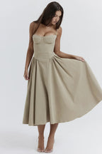Milagros Premium Sleeveless Midi Dress with a Corset Fit Elevated Occasion Wear