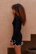 Long Sleeve Ruffled Wave Edge Fitted Mini Dress