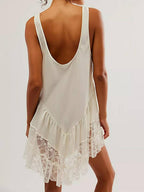 Lace Asymmetrical Ruffled Hem Mini Dress