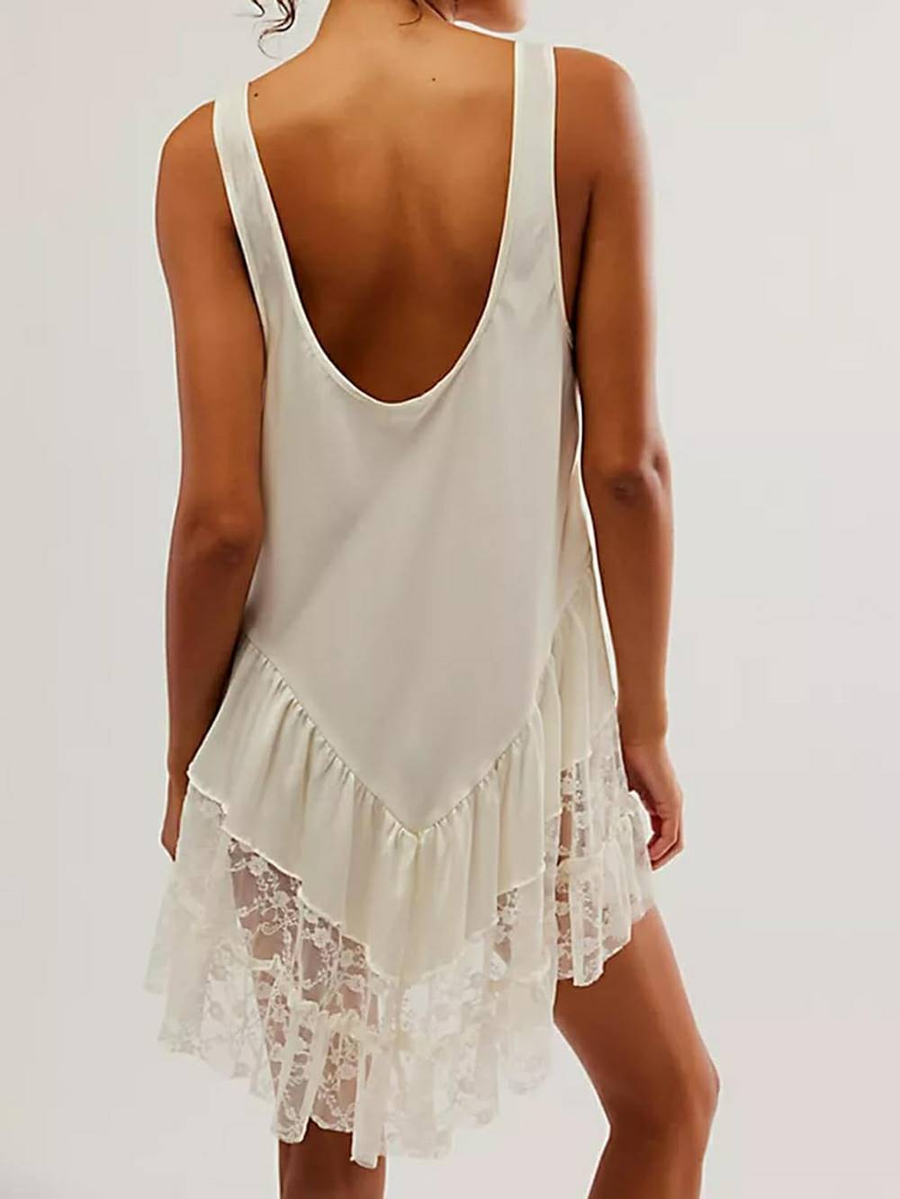 Lace Asymmetrical Ruffled Hem Mini Dress