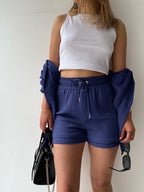 Long-sleeved Shirt And High-waisted Drawstring Shorts Casual Two-piece Set