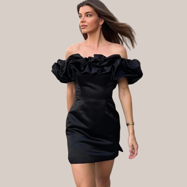 Edna Premium Off the Shoulder Cocktail Dress with Ruffle Detail Wardrobe Essential