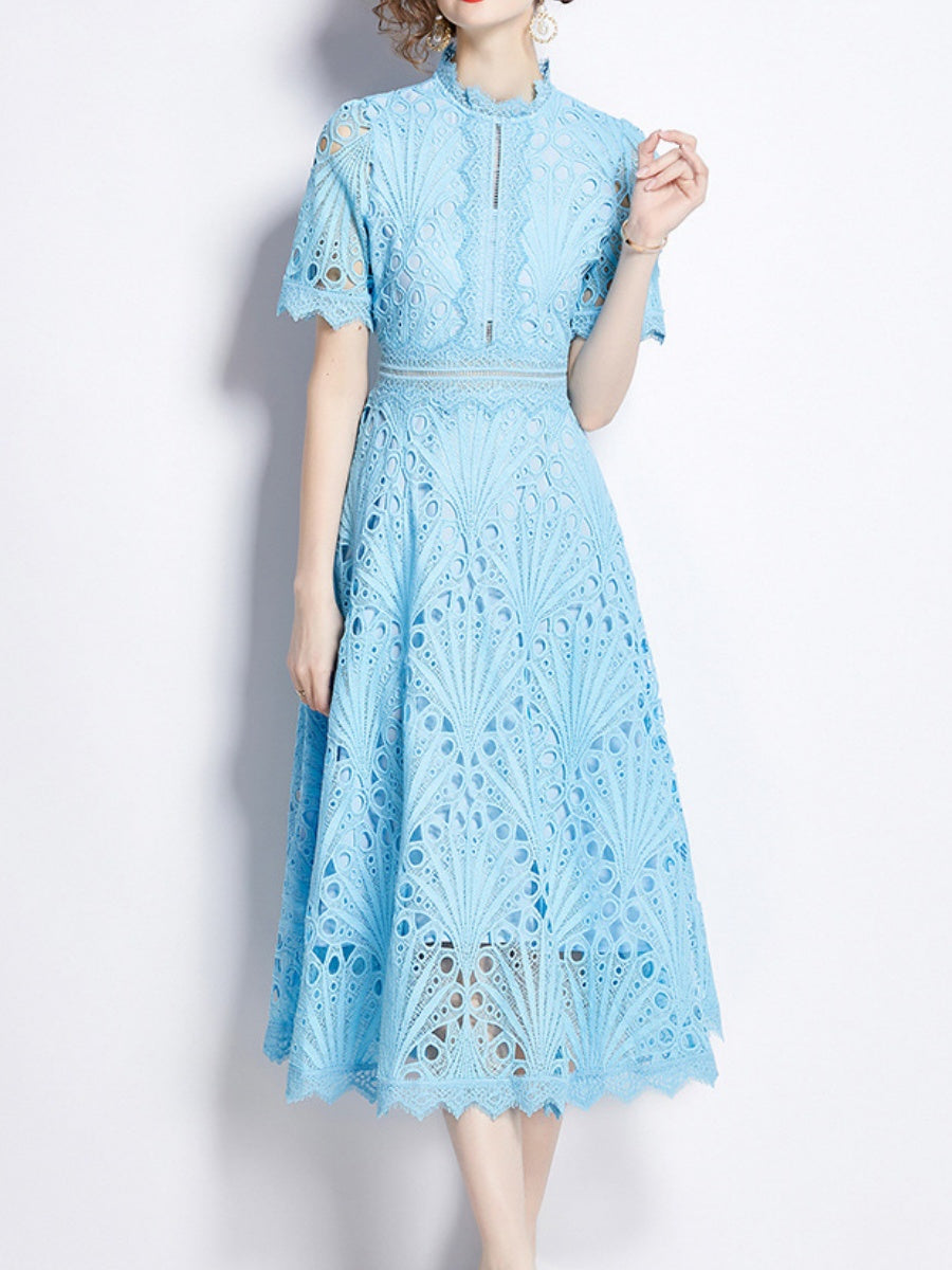 Crocheted Embroidered Lace Midi Dress