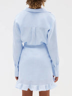 Pure Cotton Lapel Hip-hugging Shirts Mini&Short Dresses