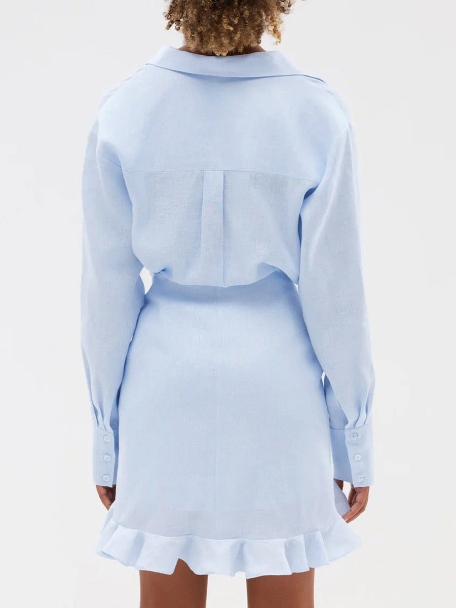Pure Cotton Lapel Hip-hugging Shirts Mini&Short Dresses