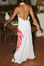 Halter Cowl Neck Backless Floral Print Maxi Dress