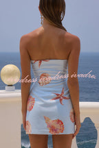 Beach Club Sequin Unique Print Strapless Stretch Mini Dress