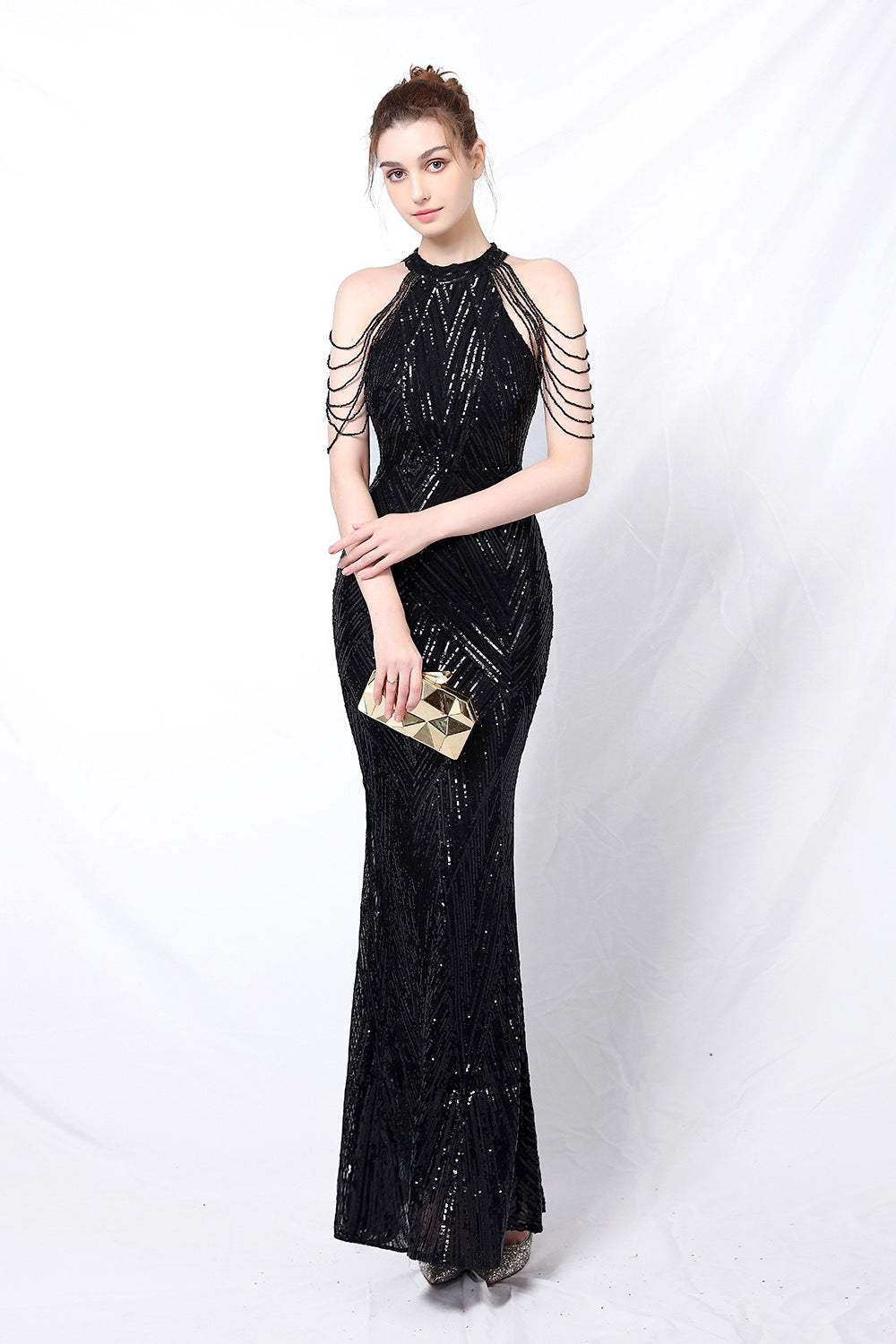 Sequin Halter Mermaid Maxi Dress