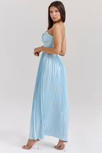 Lola Statement Strapless Cinch Waist Pleated Maxi Dress Blue [pre Order] Boutique Collection