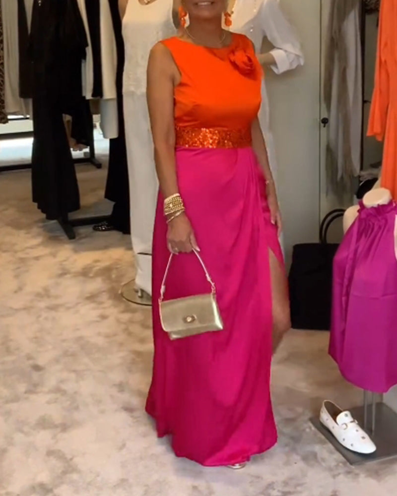 Esmeralda Minimalist Two Tone Sleeveless Dress Chic Silhouette Collection