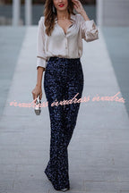 Diva Velvet Sequin High Rise Elastic Waist Flare Pants