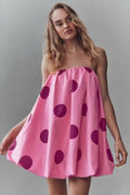 Polka Dot Strapless Bandeau Bubble Hem Fit and Flare Mini Dress